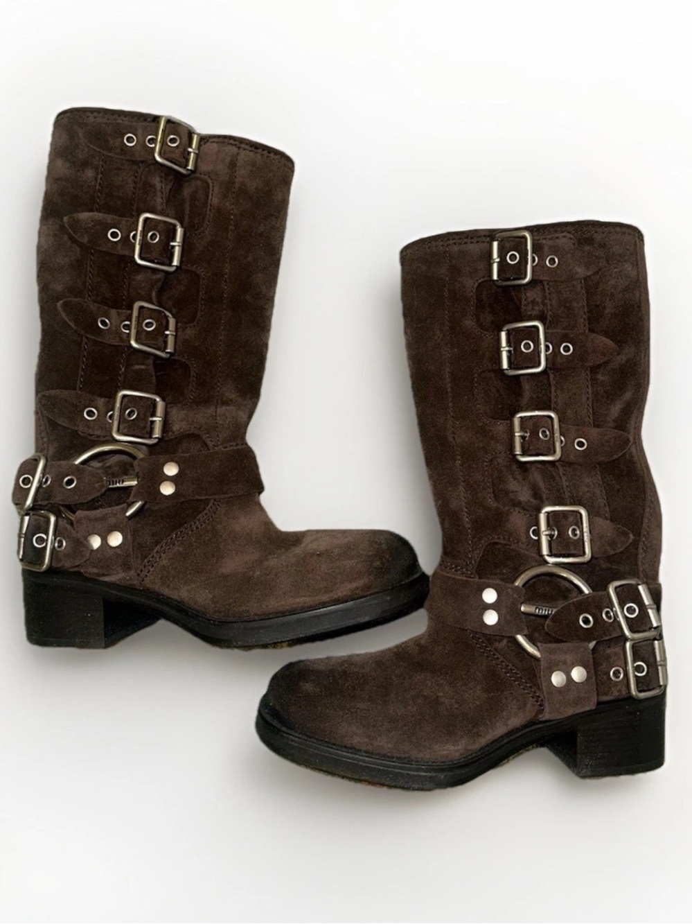 Miu Miu Dark Brown Suede Moto Boots - Picture 5 of 5